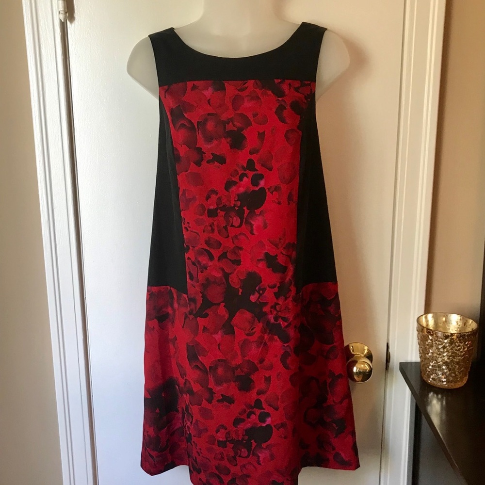 Kensie Red and Black Shift Dress Zipper Detail